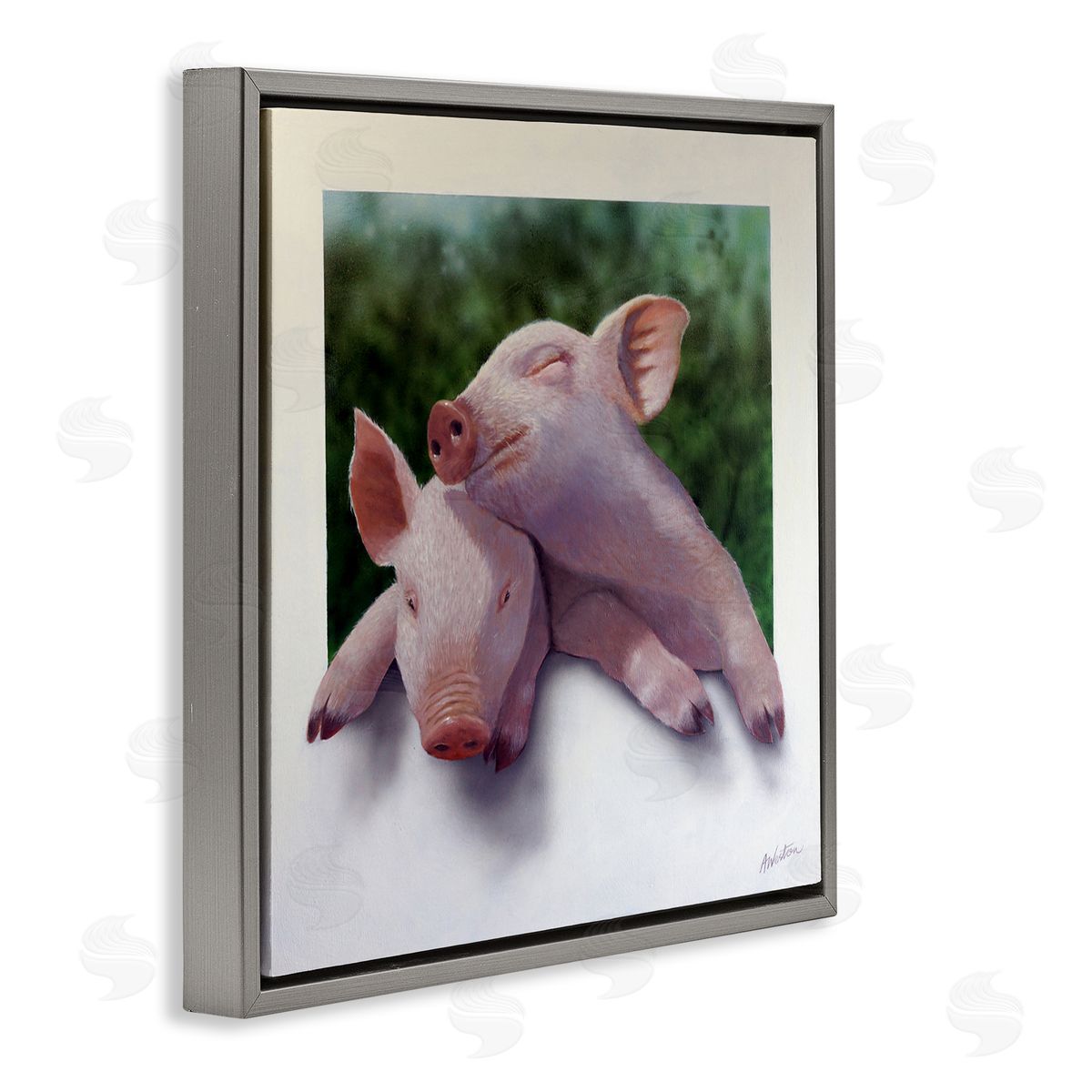 Alan Weston Sweet Cuddling Pigs Sentimental Farm Animal Portrait Gray Floating Frame Canvas Wall Art Print