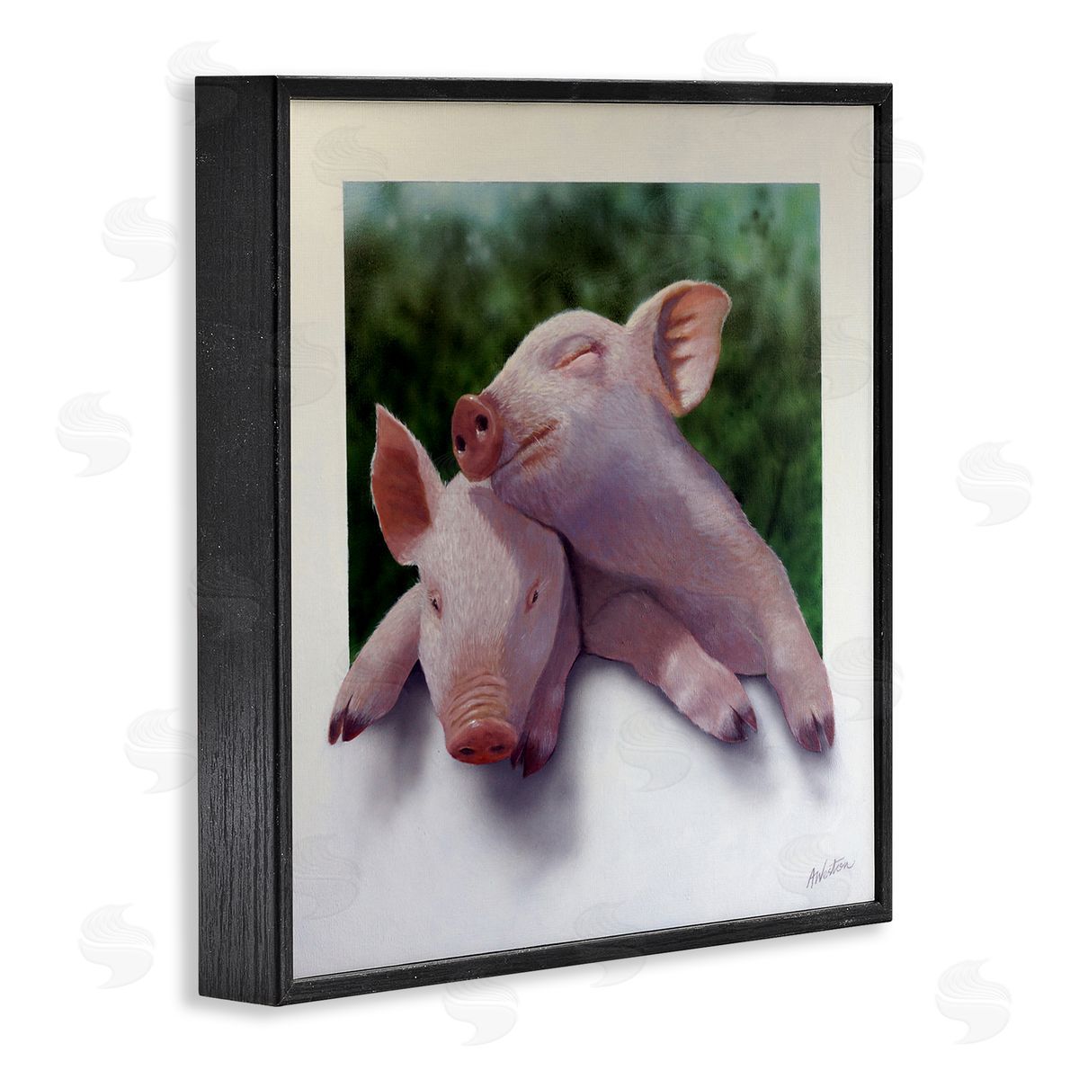 Alan Weston Sweet Cuddling Pigs Sentimental Farm Animal Portrait Black Framed Glicee Wall Art Print