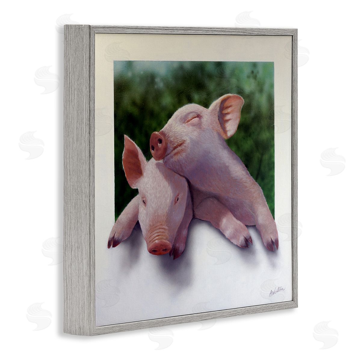 Alan Weston Sweet Cuddling Pigs Sentimental Farm Animal Portrait Gray Framed Glicee Wall Art Print