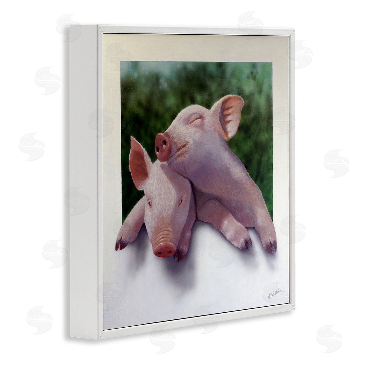 Alan Weston Sweet Cuddling Pigs Sentimental Farm Animal Portrait White Framed Glicee Wall Art Print