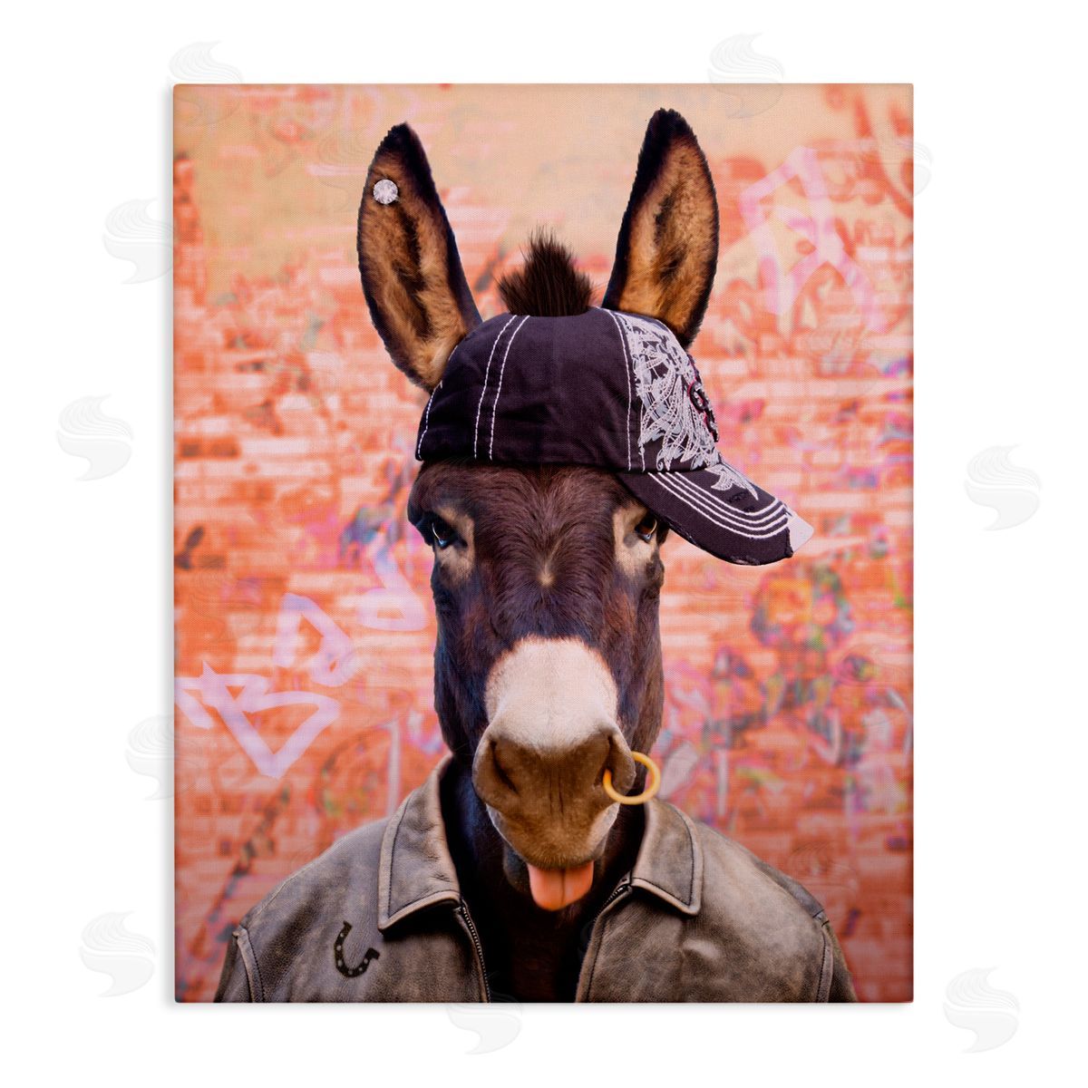 Michael Quackenbush Cool Trendy Donkey Wearing Hat Street Graffiti  Stretched Canvas Wall Art Print