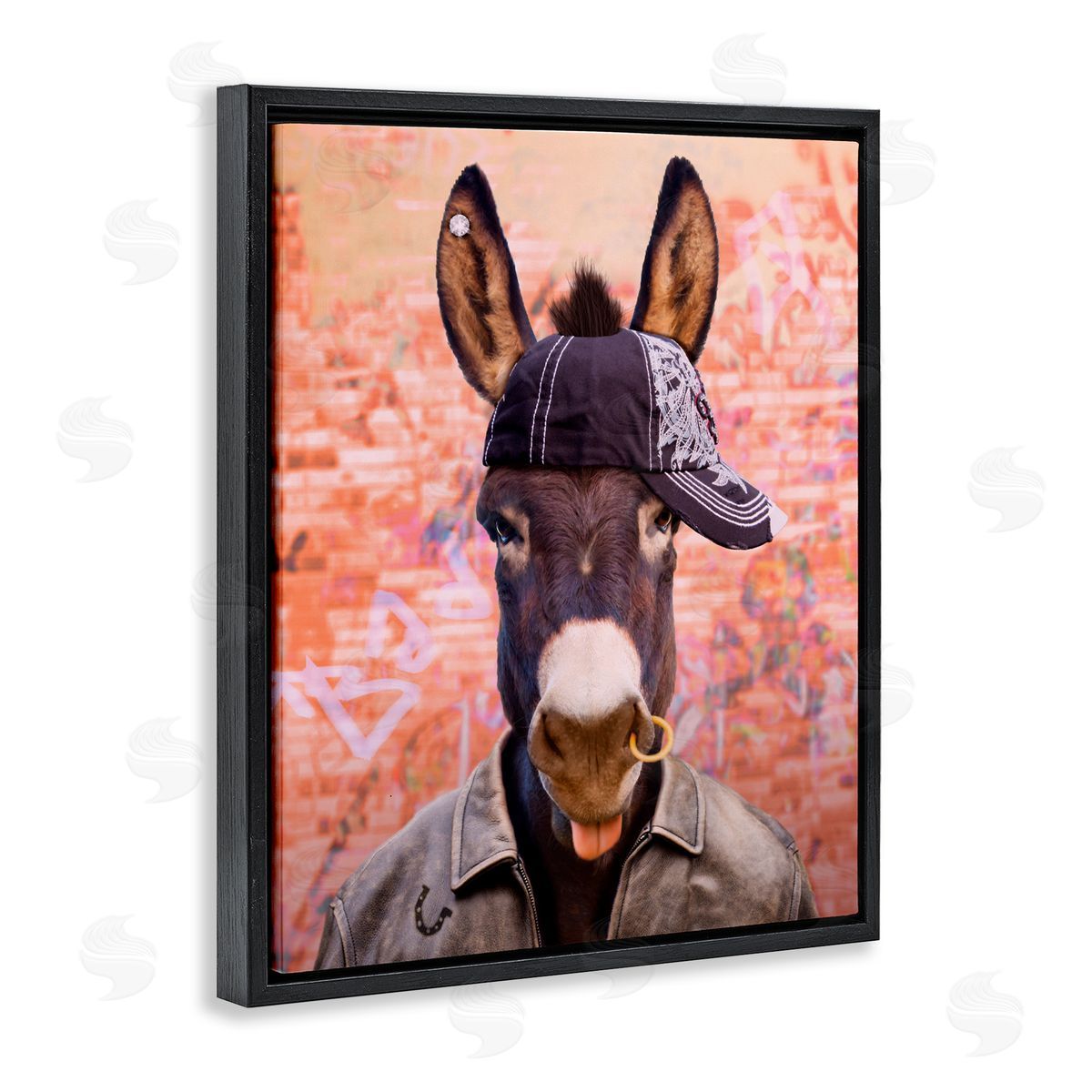 Michael Quackenbush Cool Trendy Donkey Wearing Hat Street Graffiti  Black Floating Frame Canvas Wall Art Print