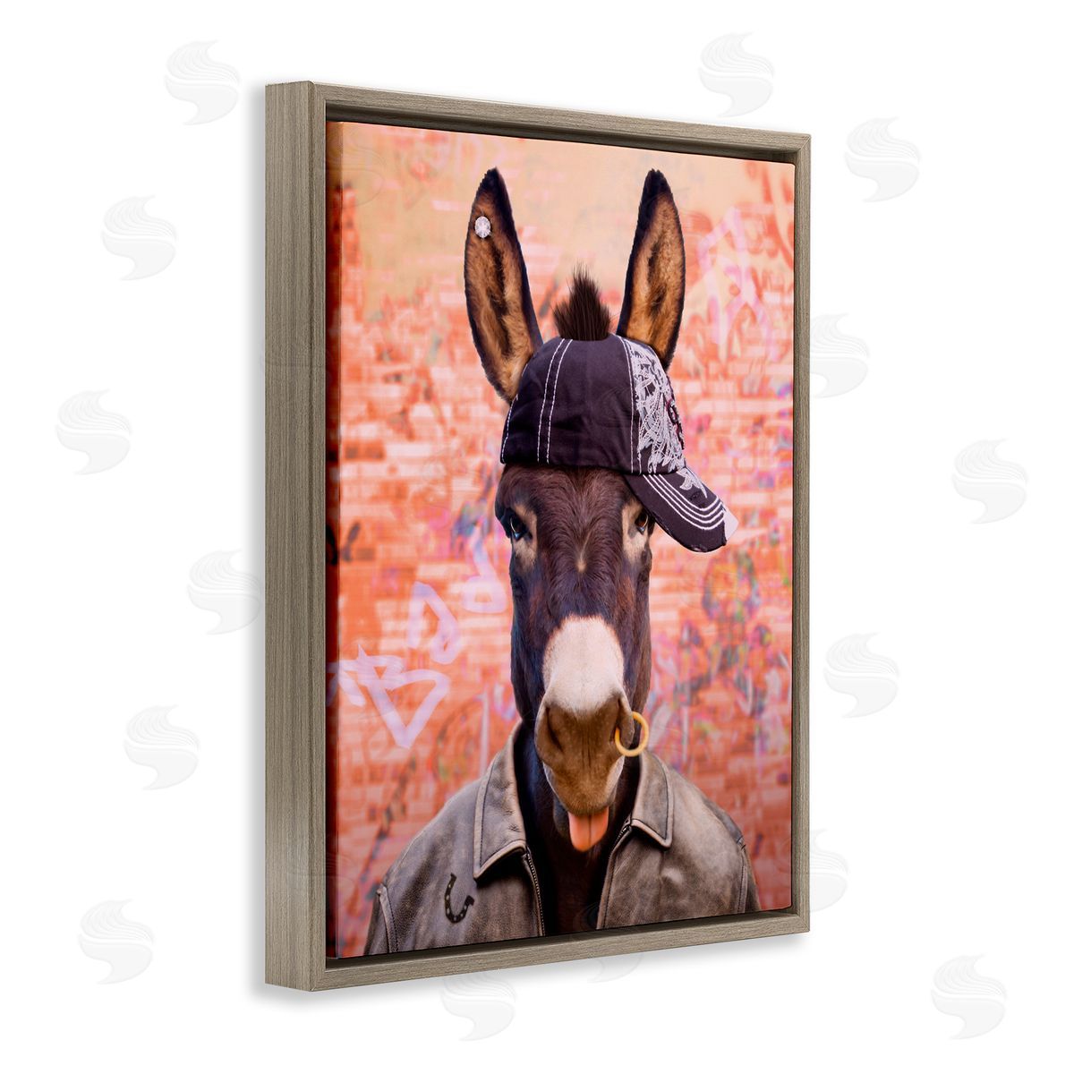 Michael Quackenbush Cool Trendy Donkey Wearing Hat Street Graffiti  Brown Floating Frame Canvas Wall Art Print