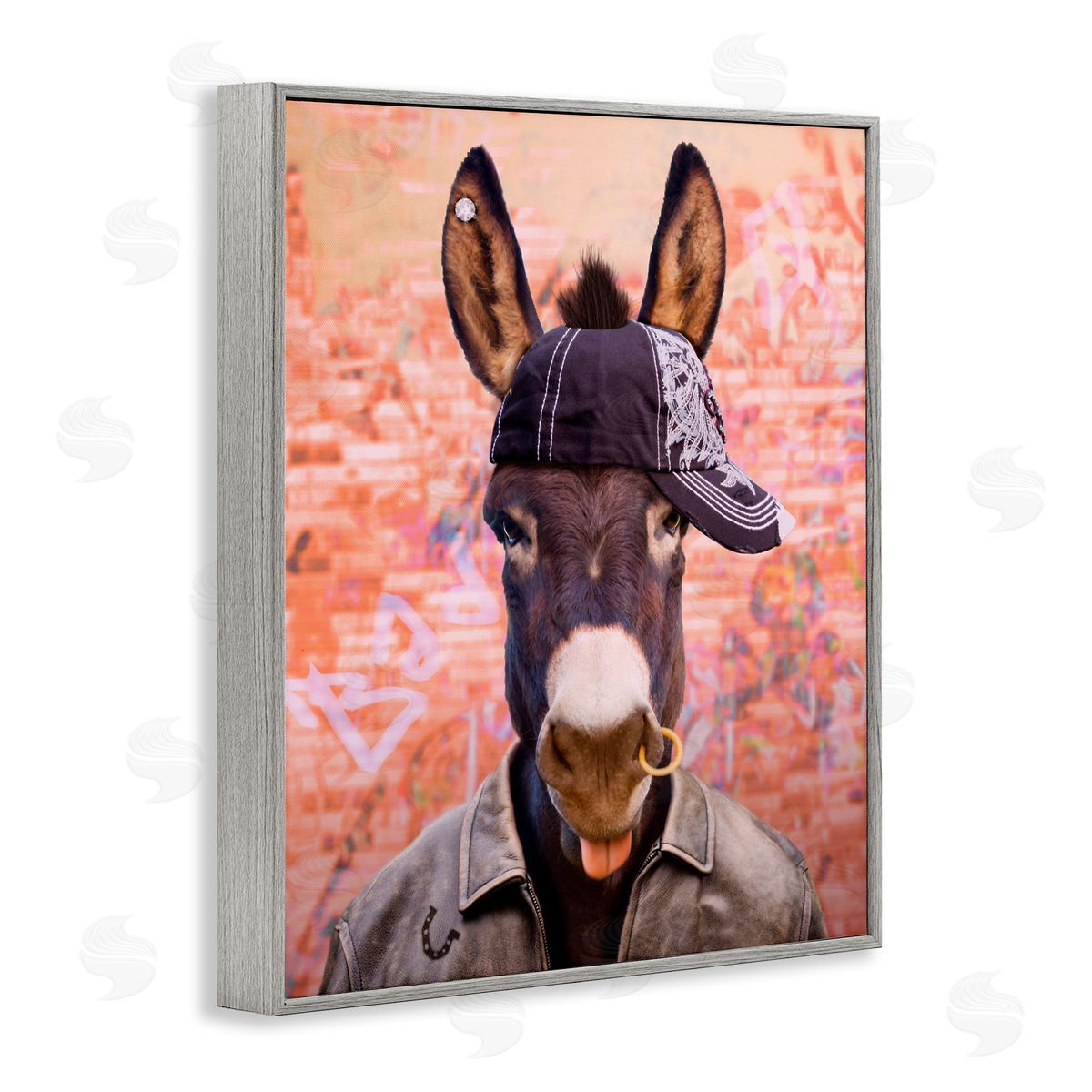 Michael Quackenbush Cool Trendy Donkey Wearing Hat Street Graffiti  Gray Framed Giclee Wall Art Print