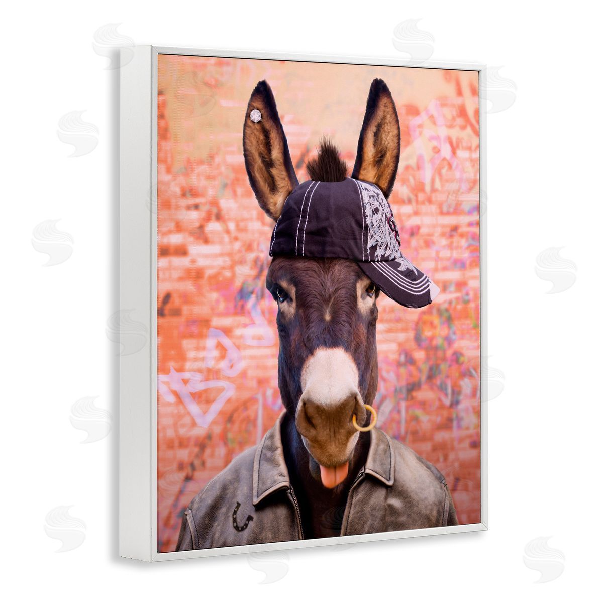 Michael Quackenbush Cool Trendy Donkey Wearing Hat Street Graffiti  White Framed Giclee Wall Art Print