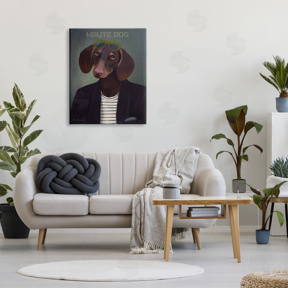 Diane Neukirch Haute Dog Quirky Wearing Clothes Blazer Sunglasses Canvas Wall Art Print in Room