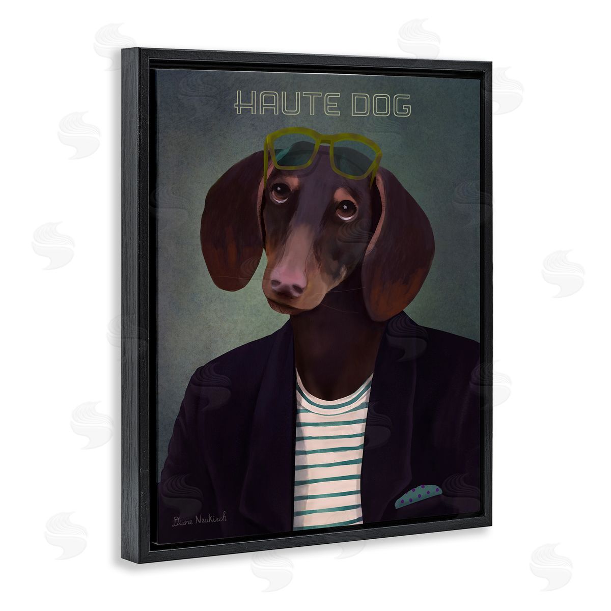 Diane Neukirch Haute Dog Quirky Wearing Clothes Blazer Sunglasses Black Floating Frame Canvas Wall Art Print