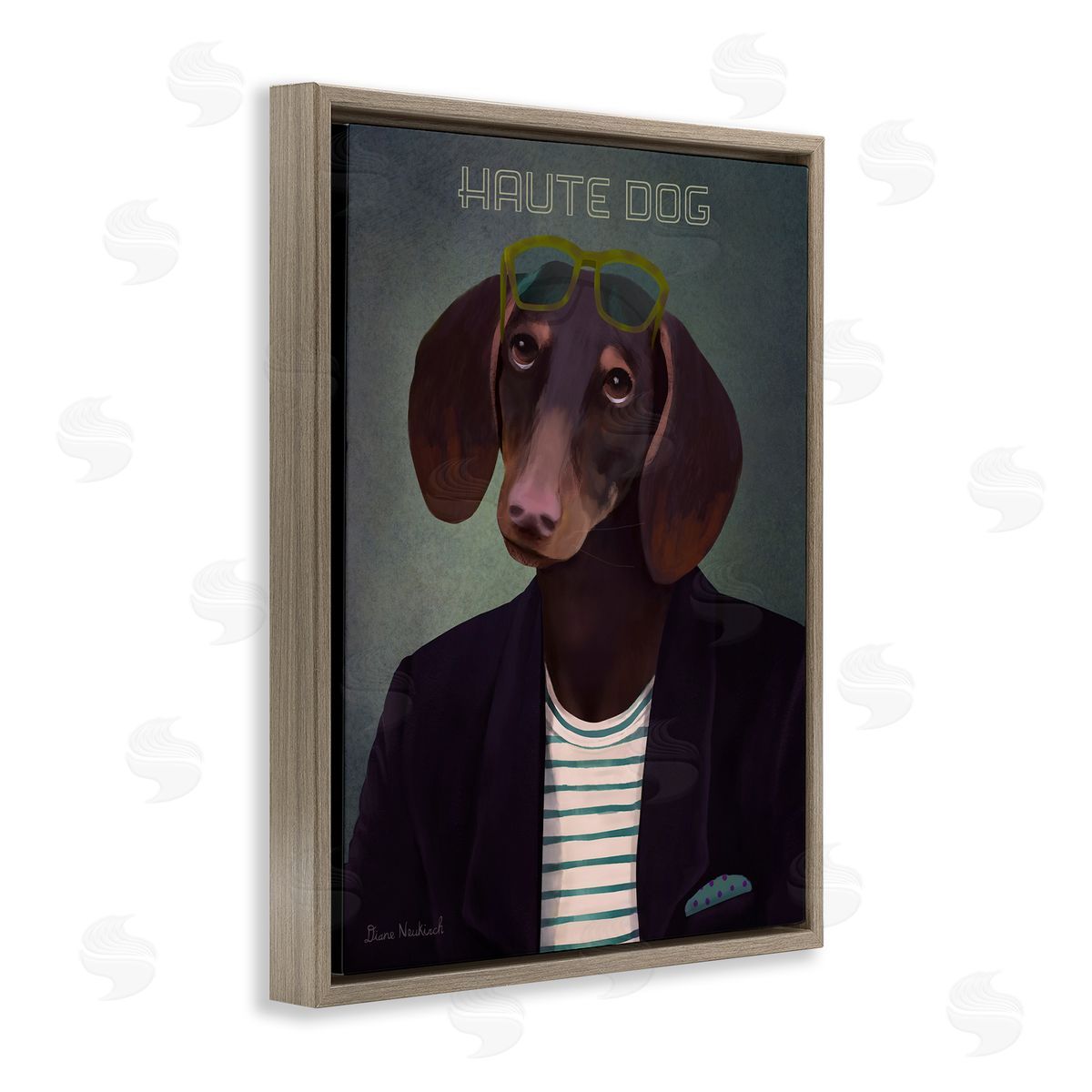 Diane Neukirch Haute Dog Quirky Wearing Clothes Blazer Sunglasses Brown Floating Frame Canvas Wall Art Print