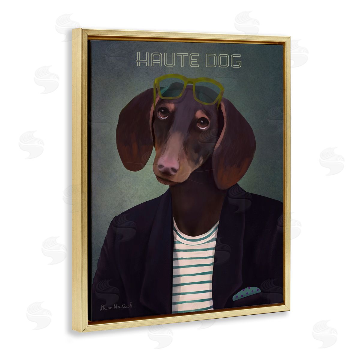 Diane Neukirch Haute Dog Quirky Wearing Clothes Blazer Sunglasses Gold Floating Frame Canvas Wall Art Print