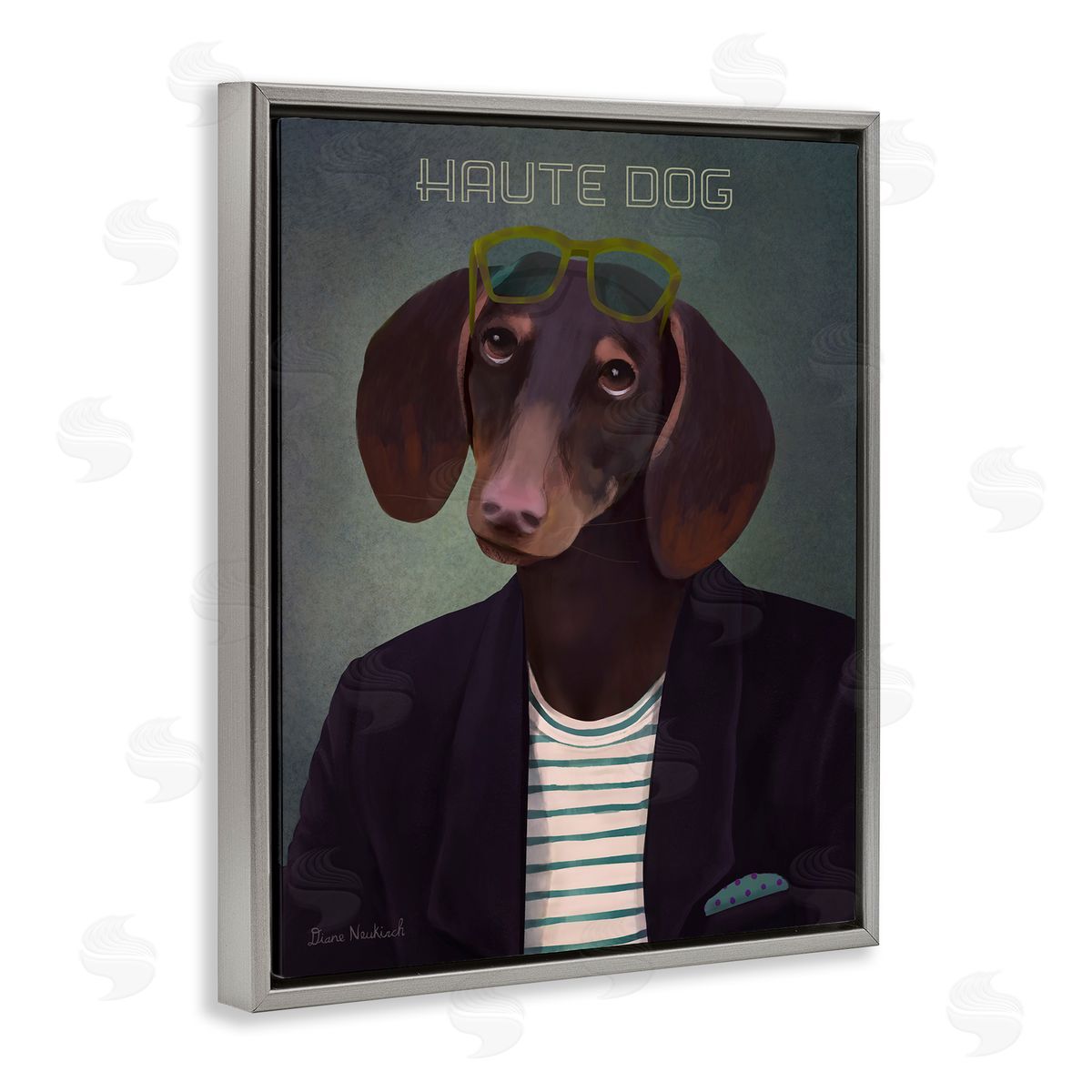 Diane Neukirch Haute Dog Quirky Wearing Clothes Blazer Sunglasses Gray Floating Frame Canvas Wall Art Print