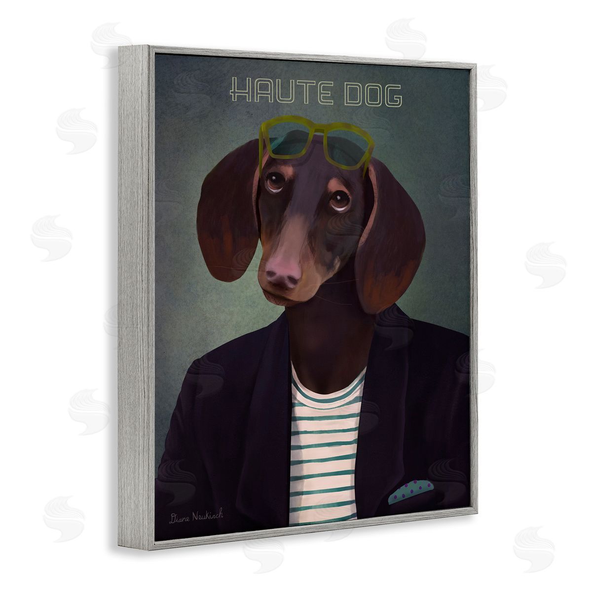 Diane Neukirch Haute Dog Quirky Wearing Clothes Blazer Sunglasses Gray Framed Giclee Wall Art Print