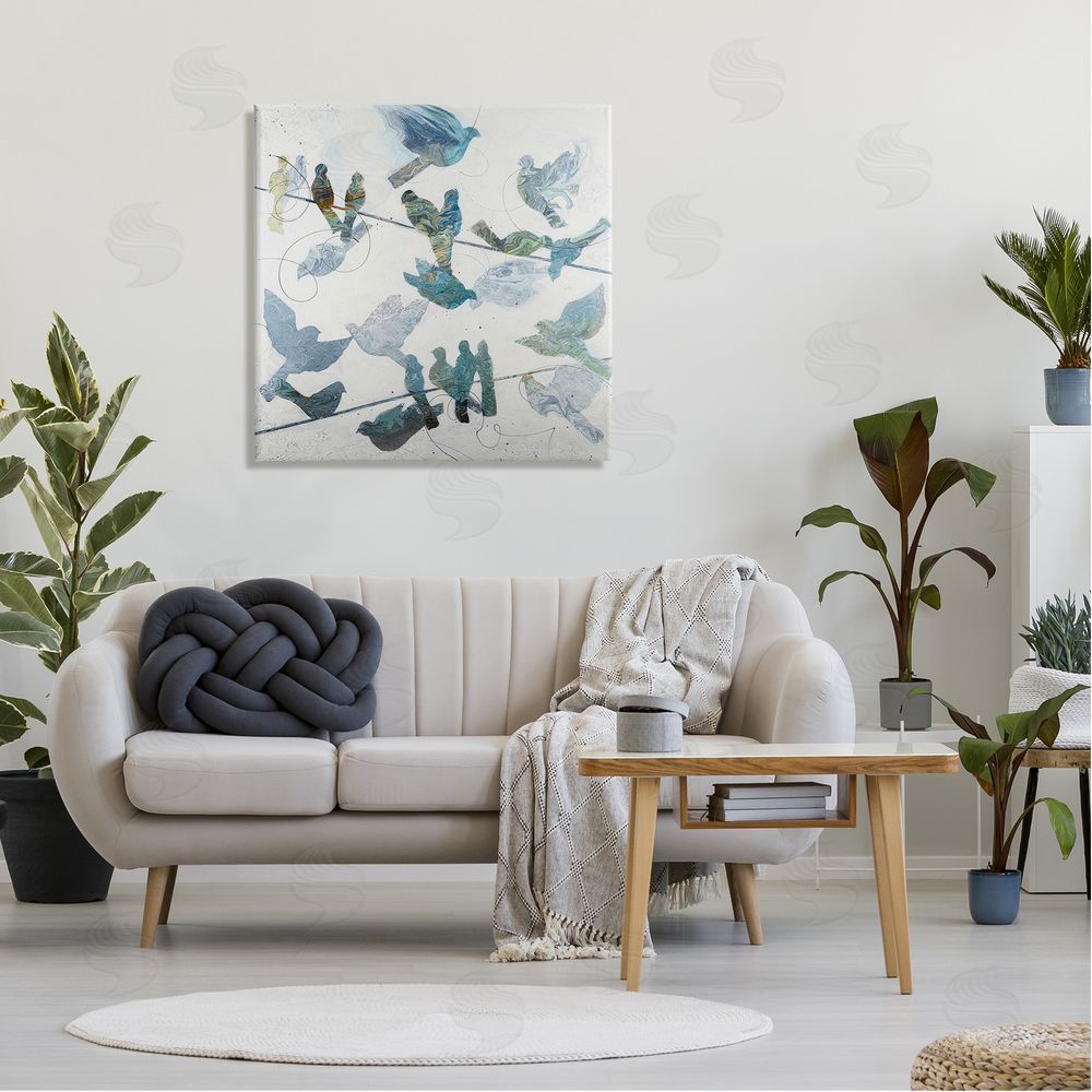 Ruth Fromstein Marbled Blue Birds Telephone Wire Speckled Collage  Canvas Wall Art in Room