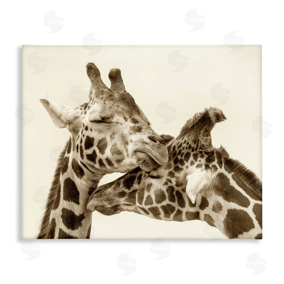 Carrie Ann Grippo-Pike Sweet Cuddling Giraffes Sepia Wildlife Photography Portrait Stretched Canvas Wall Art Print