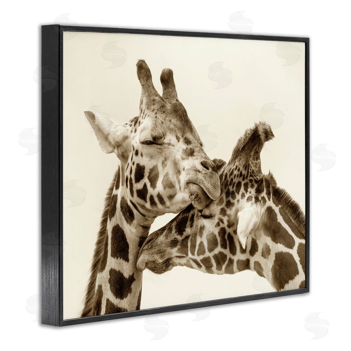 Carrie Ann Grippo-Pike Sweet Cuddling Giraffes Sepia Wildlife Photography Portrait Black Framed Giclee Wall Art Print