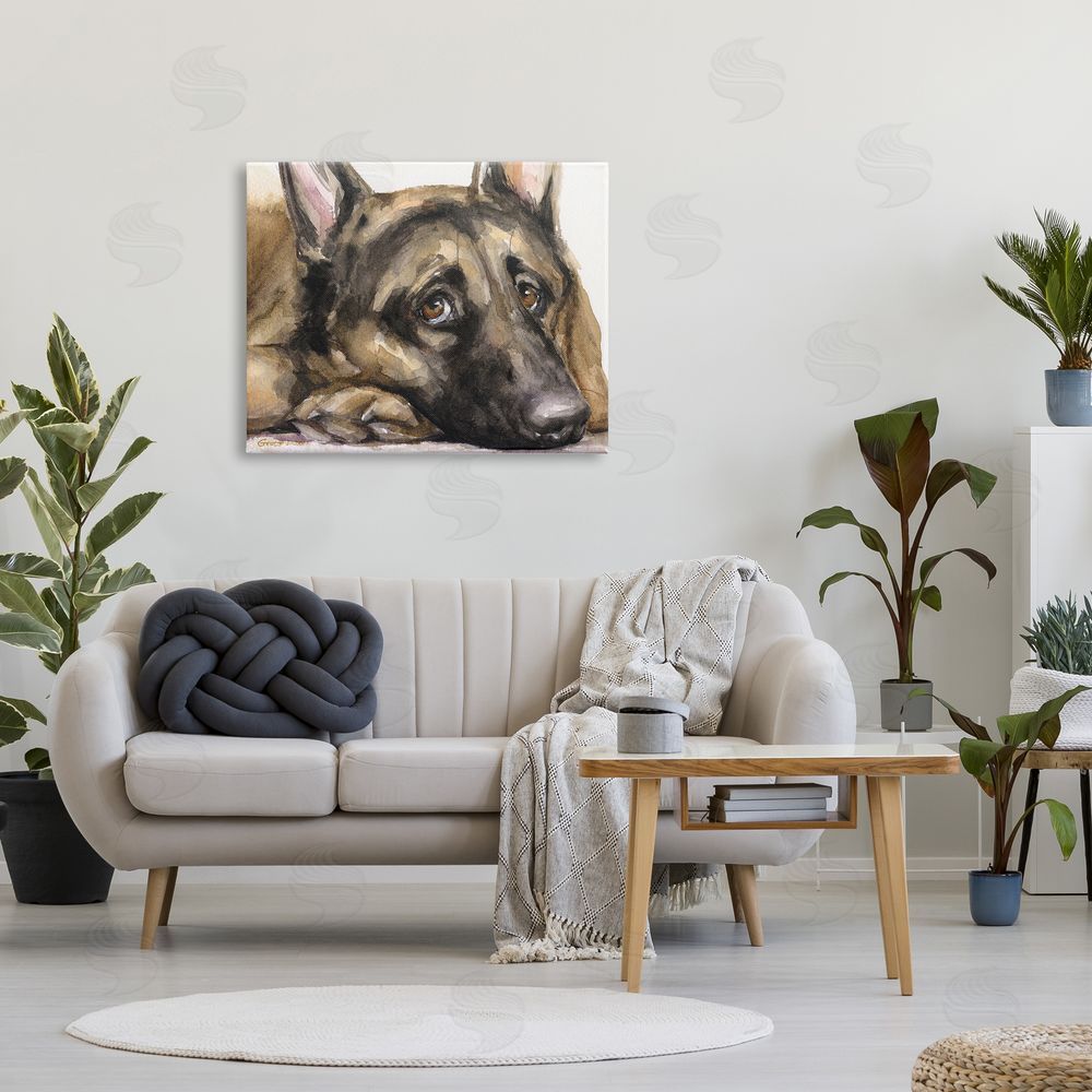 George Dyachenko Tired German Shepherd Dog Resting Head On Paw  Canvas Wall Art Print in Room