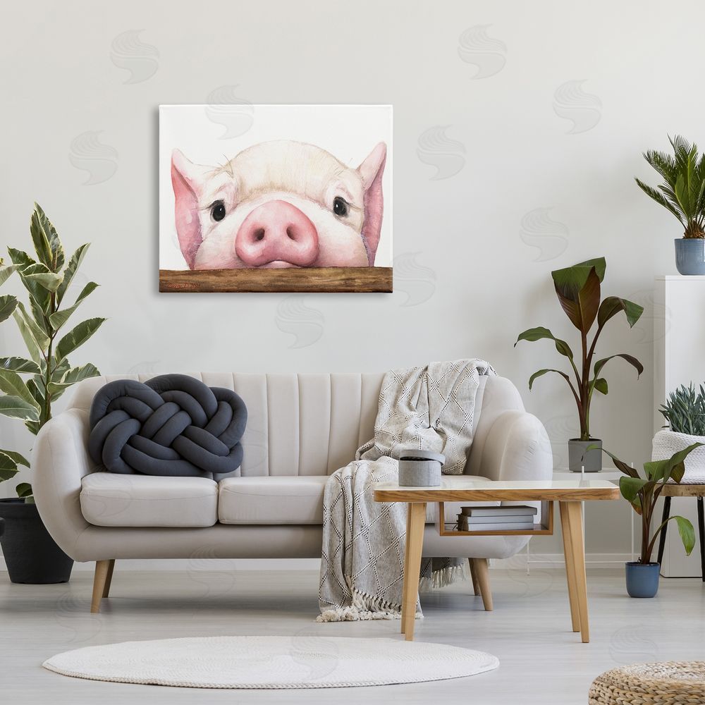 George Dyachenko Sweet Pink Pig Resting Snout Farm Animal Illustration Canvas Wall Art Print in Room