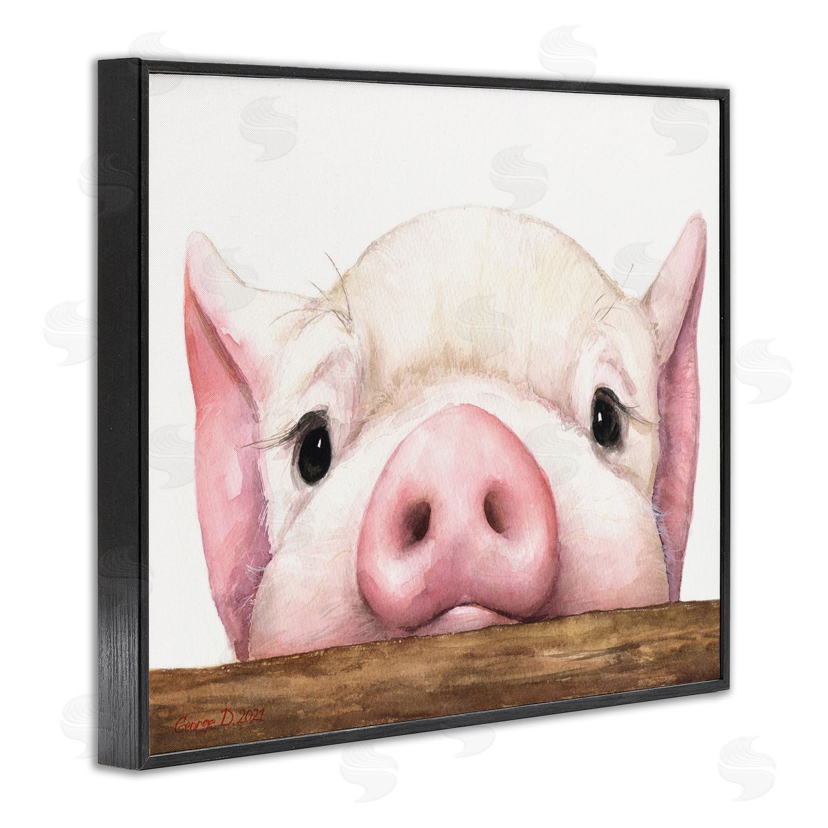 George Dyachenko Sweet Pink Pig Resting Snout Farm Animal Illustration Black Framed Giclee Wall Art Print