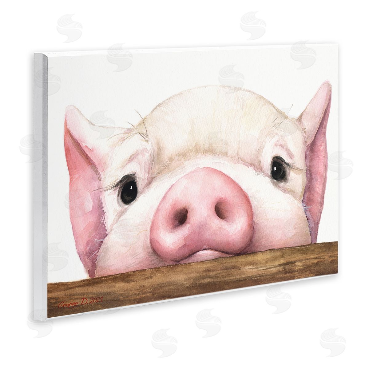 George Dyachenko Sweet Pink Pig Resting Snout Farm Animal Illustration Wall Plaque Art Print