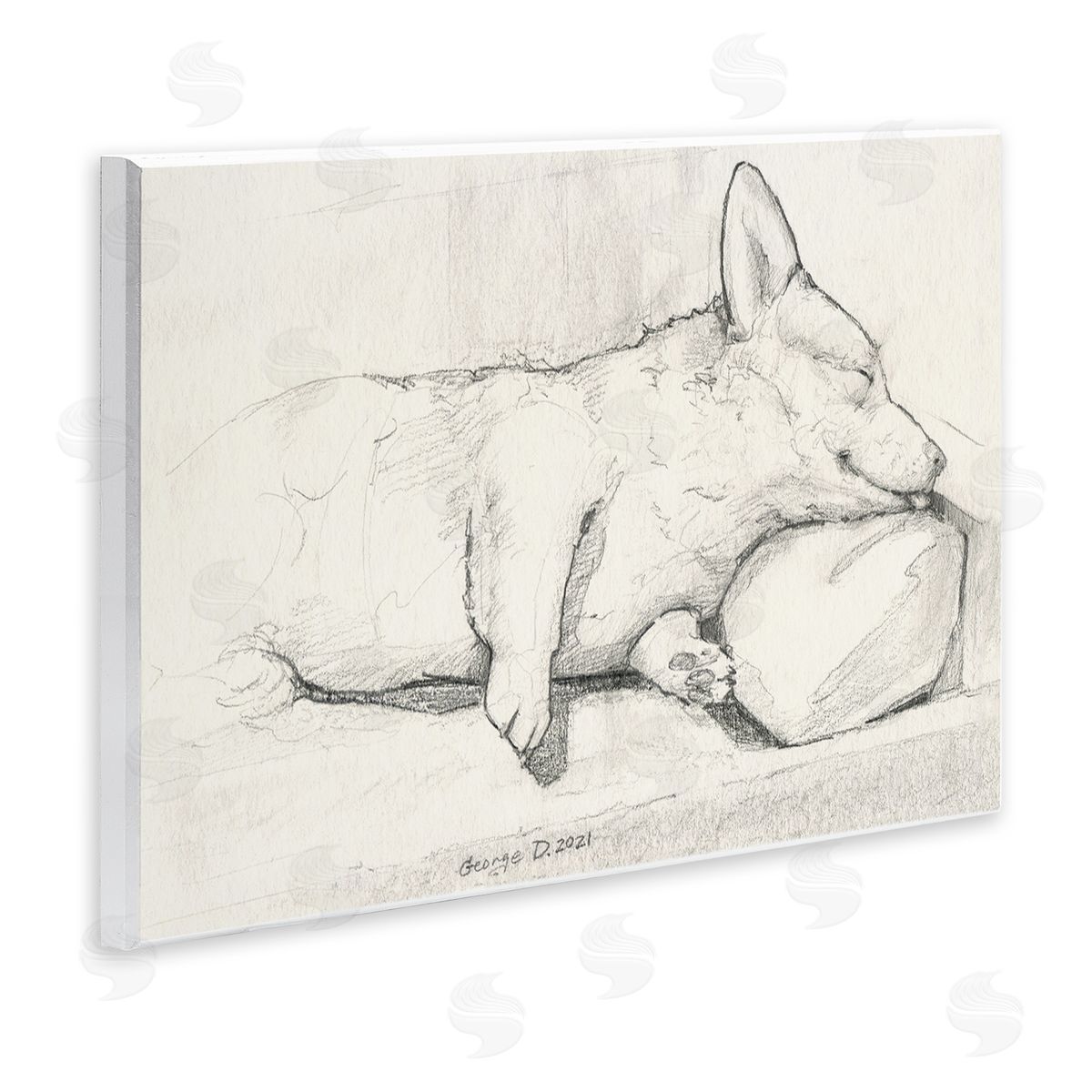 George Dyachenko Corgi Dog Lolling Tongue Graphite Pencil Sketch Wall Plaque Art Print
