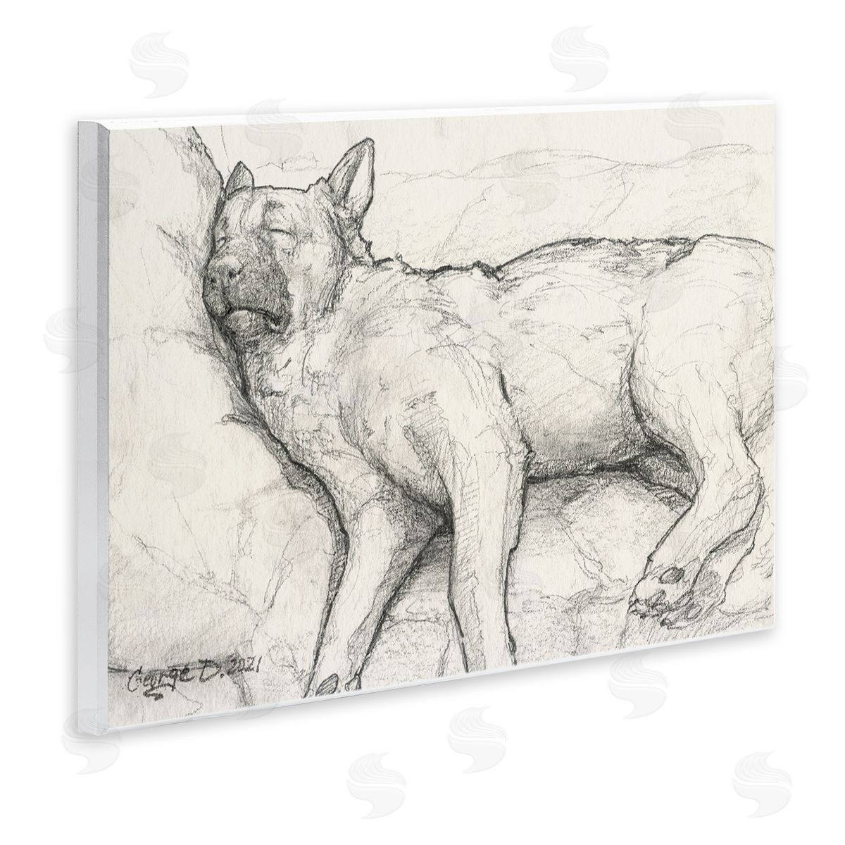 George Dyachenko Tired Dog Sleeping Intricate Graphite Pencil Sketch Wall Plaque Art Print