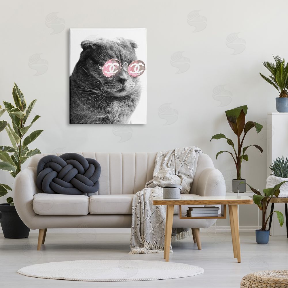 Ziwei Li Trendy Cat Wearing Glam Fashion Pink Sunglasses  Canvas Wall Art Print in Room