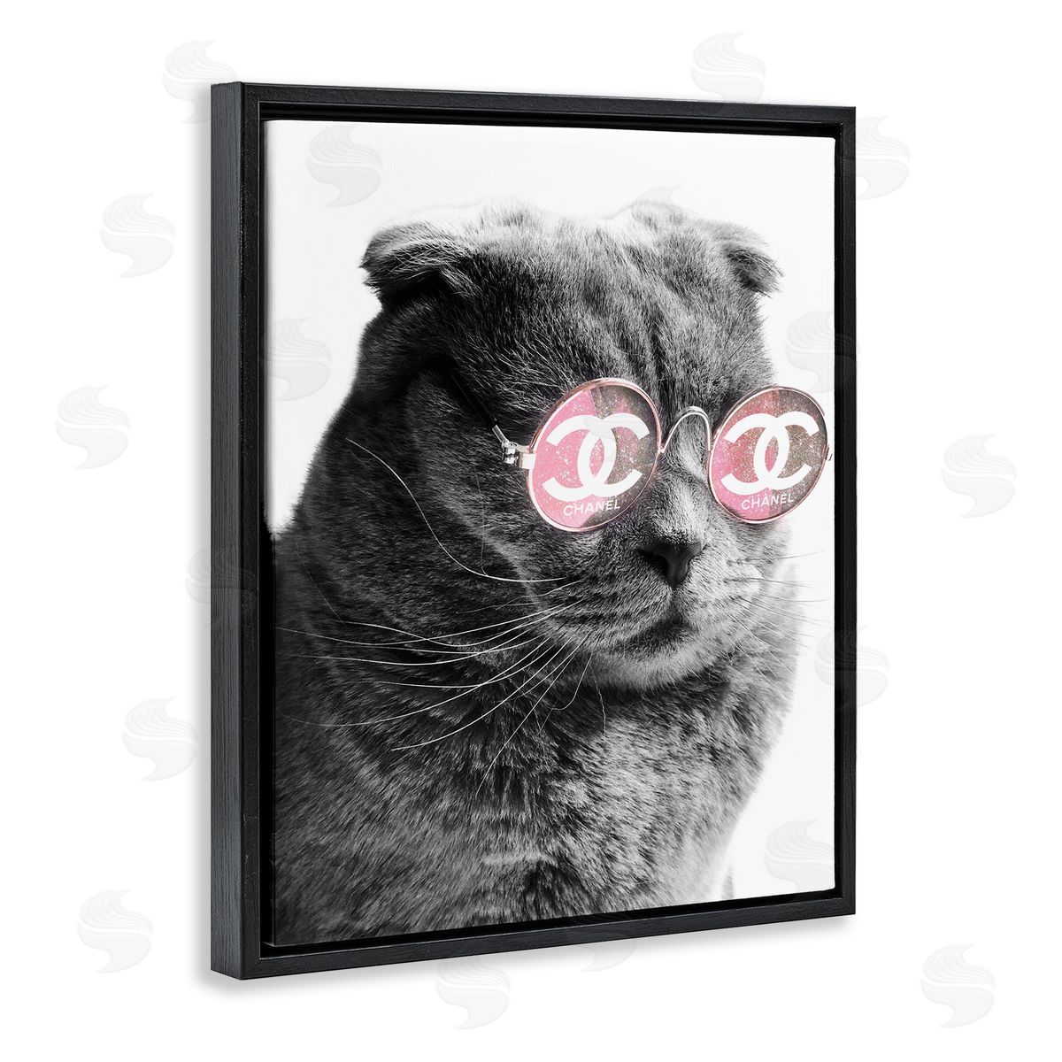 Ziwei Li Trendy Cat Wearing Glam Fashion Pink Sunglasses  Black Floating Frame Canvas Wall Art Print
