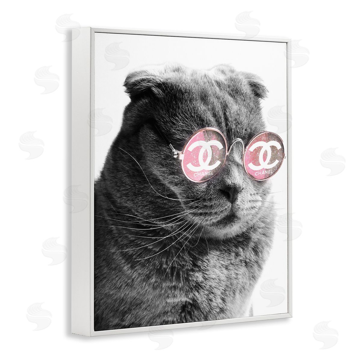 Ziwei Li Trendy Cat Wearing Glam Fashion Pink Sunglasses  White Framed Giclee Wall Art Print