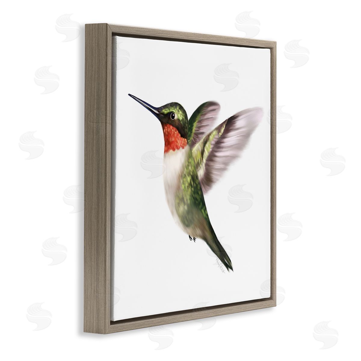 Studio Q Flying Hummingbird Wings Hovering Casual Painting Brown Floating Frame Canvas Wall Art Print