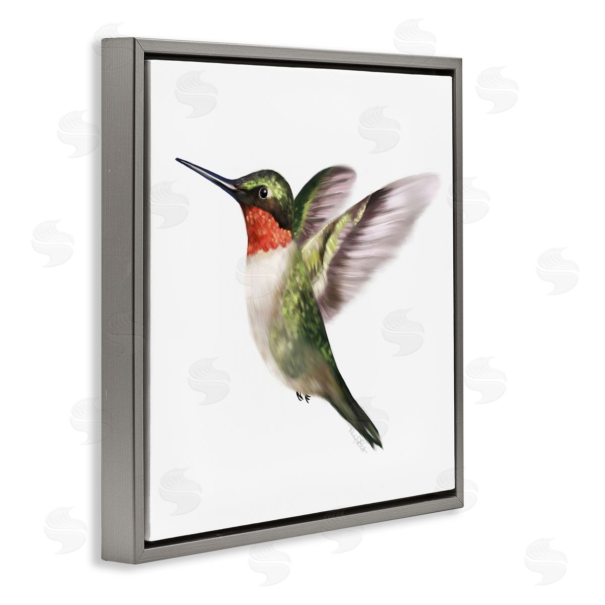 Studio Q Flying Hummingbird Wings Hovering Casual Painting Gray Floating Frame Canvas Wall Art Print
