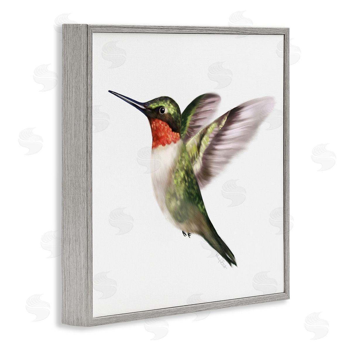Studio Q Flying Hummingbird Wings Hovering Casual Painting Gray Framed Glicee Wall Art Print