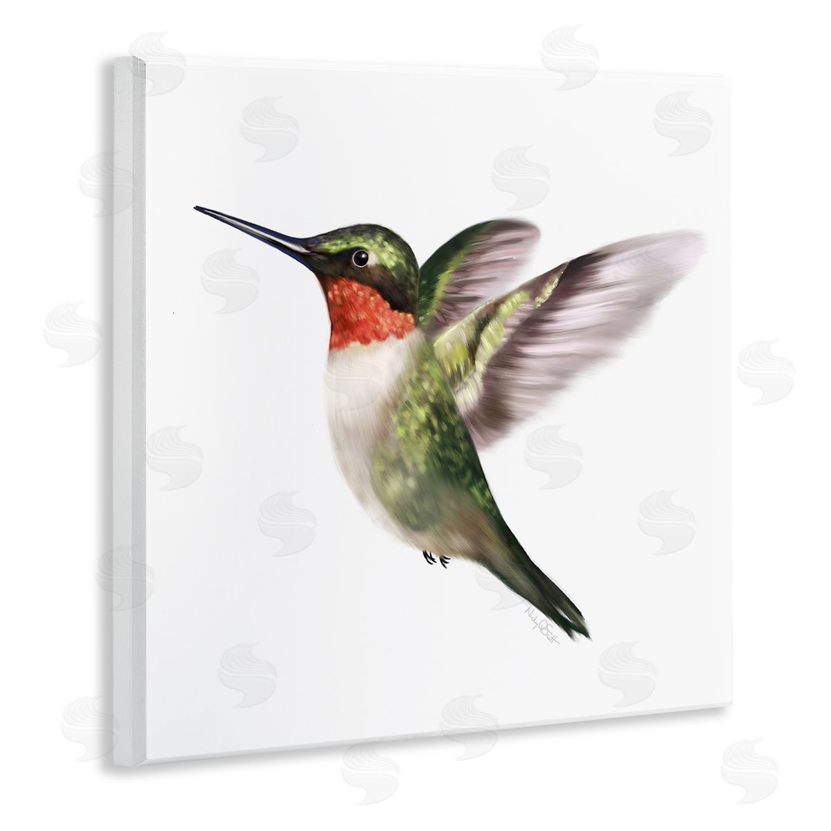 Studio Q Flying Hummingbird Wings Hovering Casual Painting Wooden Wall Plaque Art Print