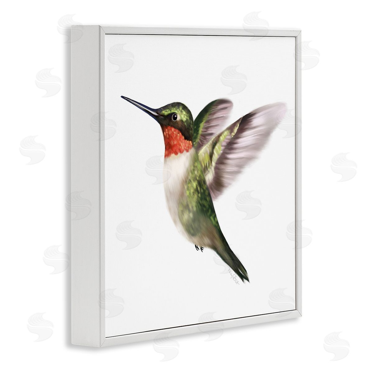 Studio Q Flying Hummingbird Wings Hovering Casual Painting White Framed Glicee Wall Art Print