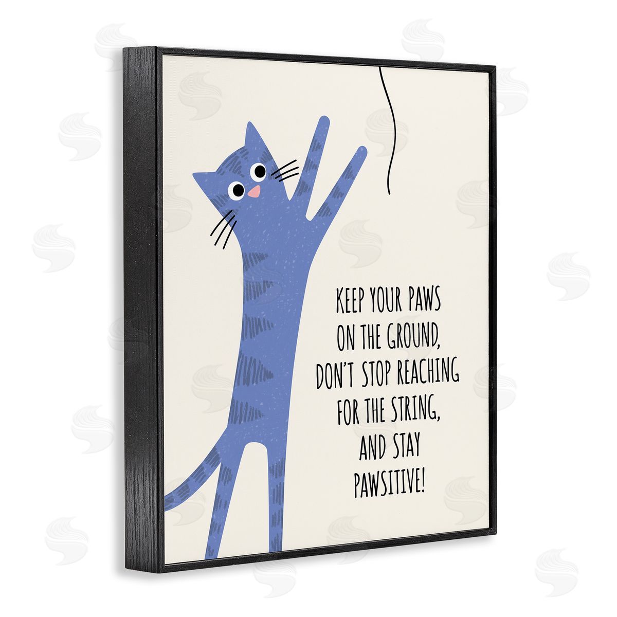 Jennifer Wambach Stay Pawsitive Cartoon Cat Playing Positivity Sentiment Black Framed Giclee Wall Art Print