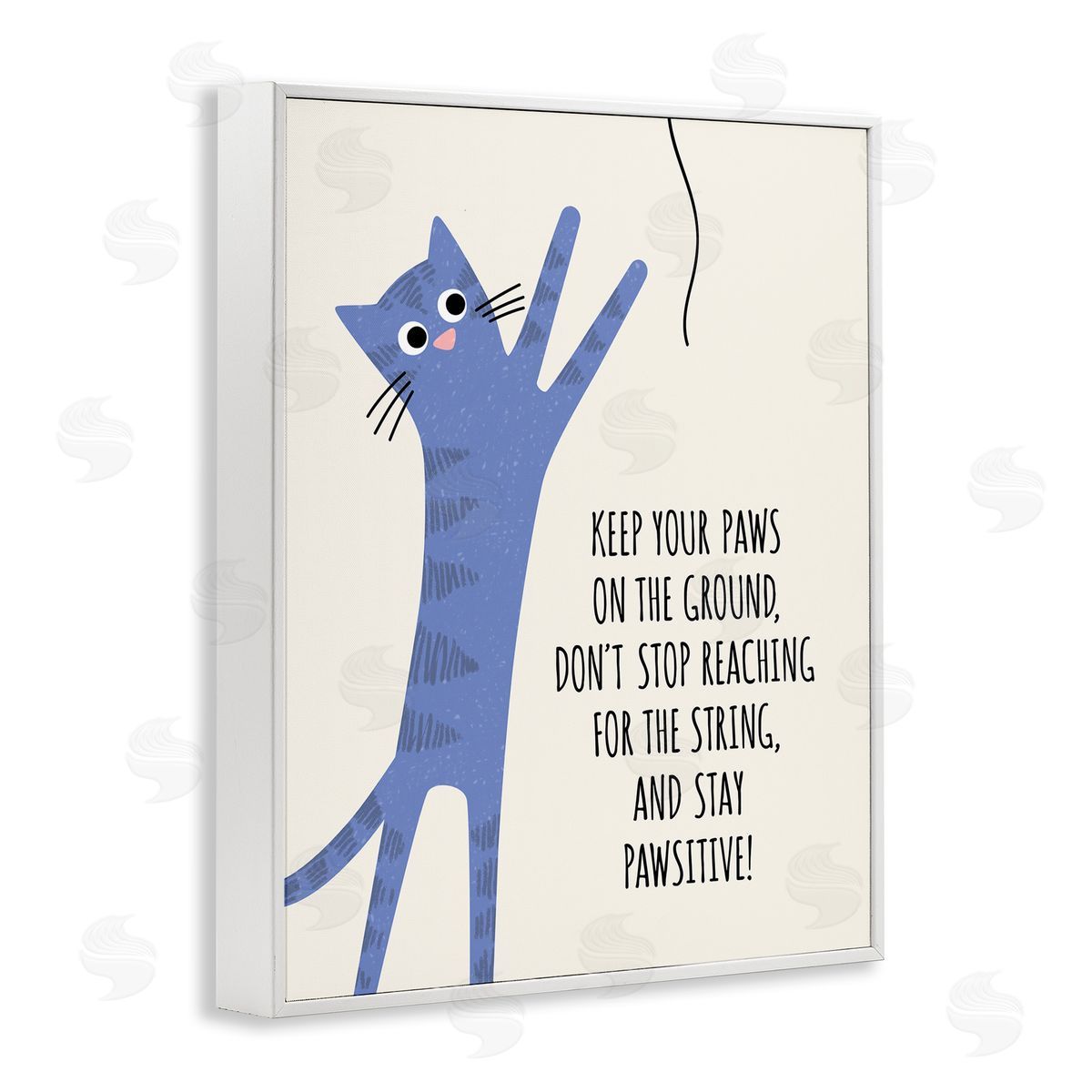 Jennifer Wambach Stay Pawsitive Cartoon Cat Playing Positivity Sentiment White Framed Giclee Wall Art Print