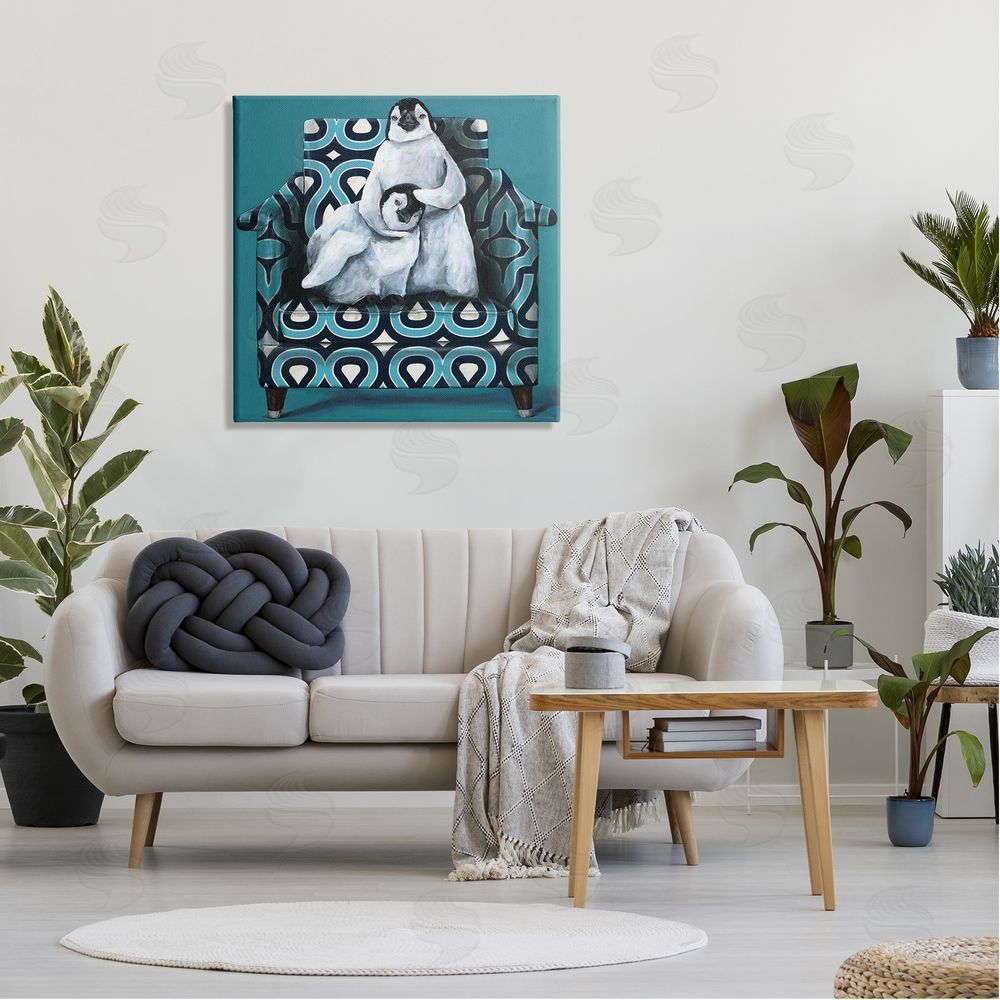 Kamdon Kreations Pair Penguins Relaxing Head Pat Patterned Sofa Chair Canvas Wall Art in Room