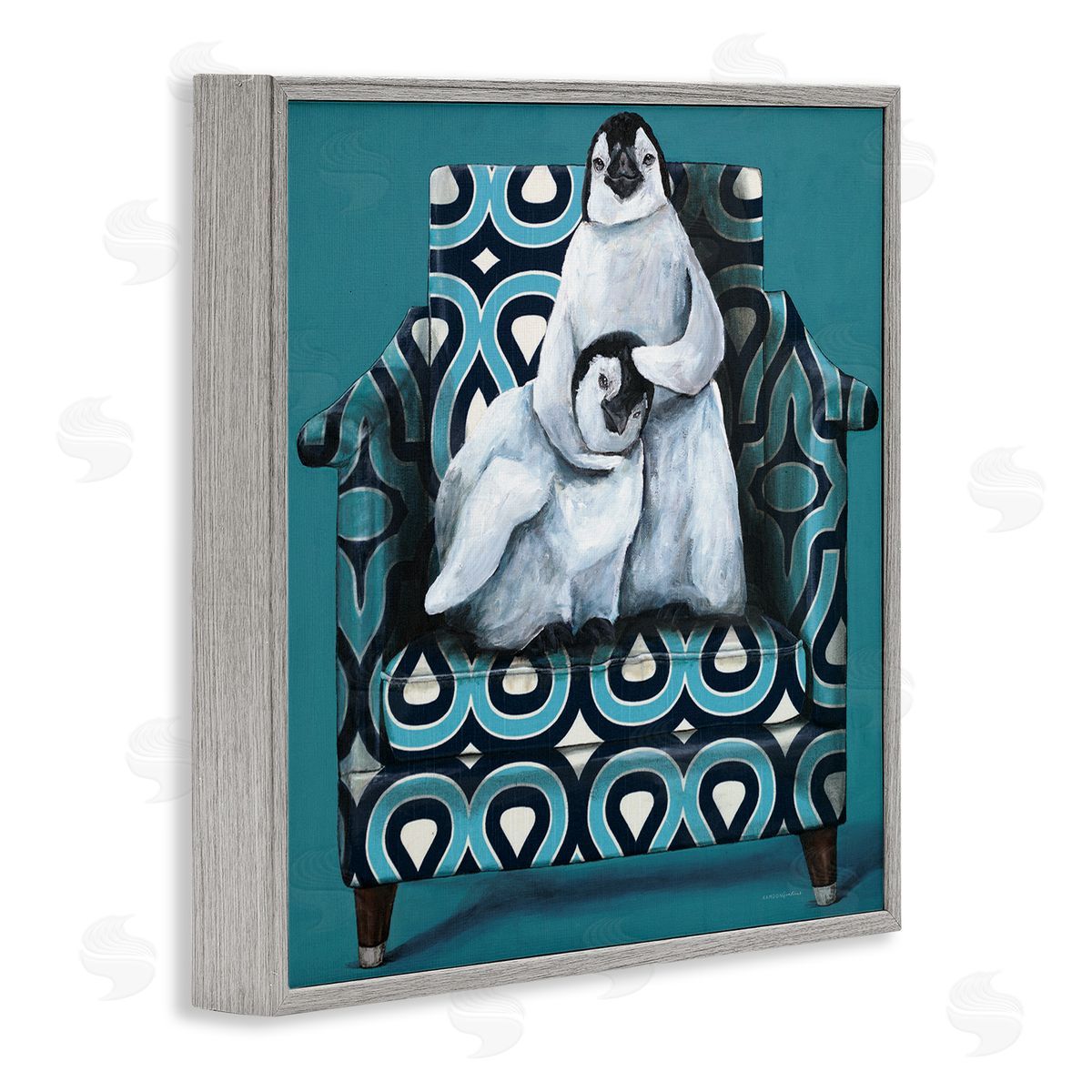 Kamdon Kreations Pair Penguins Relaxing Head Pat Patterned Sofa Chair Gray Framed Glicee Wall Art Print