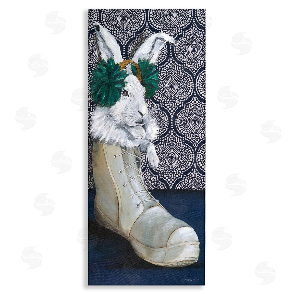 Kamdon Kreations White Rabbit Fluffy Boot Mosaic Pattern Wallpaper
