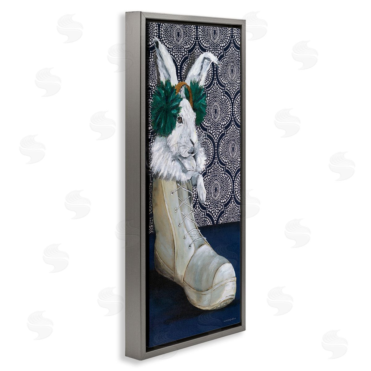 Kamdon Kreations White Rabbit Fluffy Boot Mosaic Pattern Wallpaper