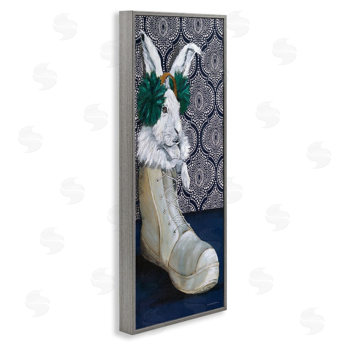 Kamdon Kreations White Rabbit Fluffy Boot Mosaic Pattern Wallpaper