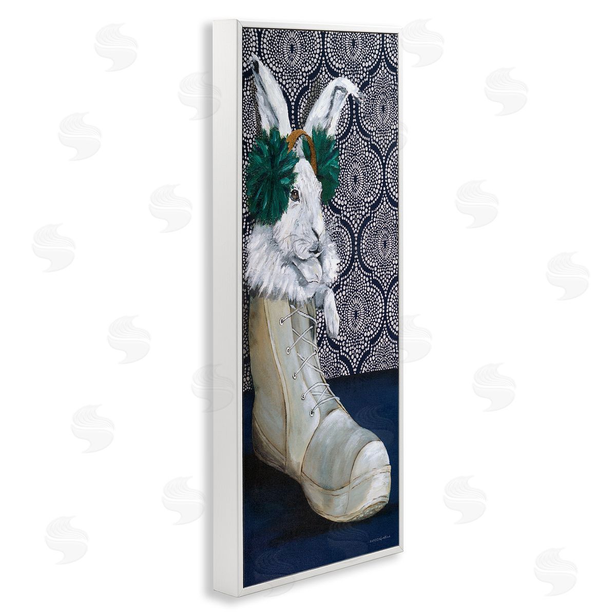 Kamdon Kreations White Rabbit Fluffy Boot Mosaic Pattern Wallpaper