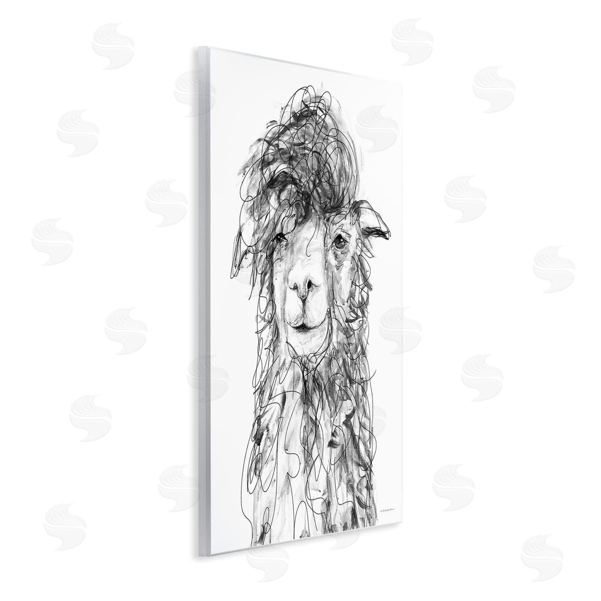 Kamdon Kreations Fluffy Hair Alpaca Llama Smiling Scribble Lines Wall Plaque Art Print