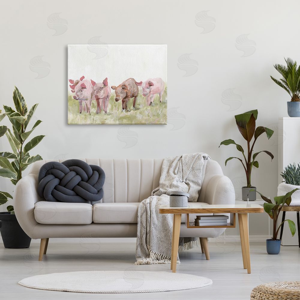 Kamdon Kreations Pink Baby Pigs Grazing Farm Grassland Pasture  Canvas Wall Art Print in Room