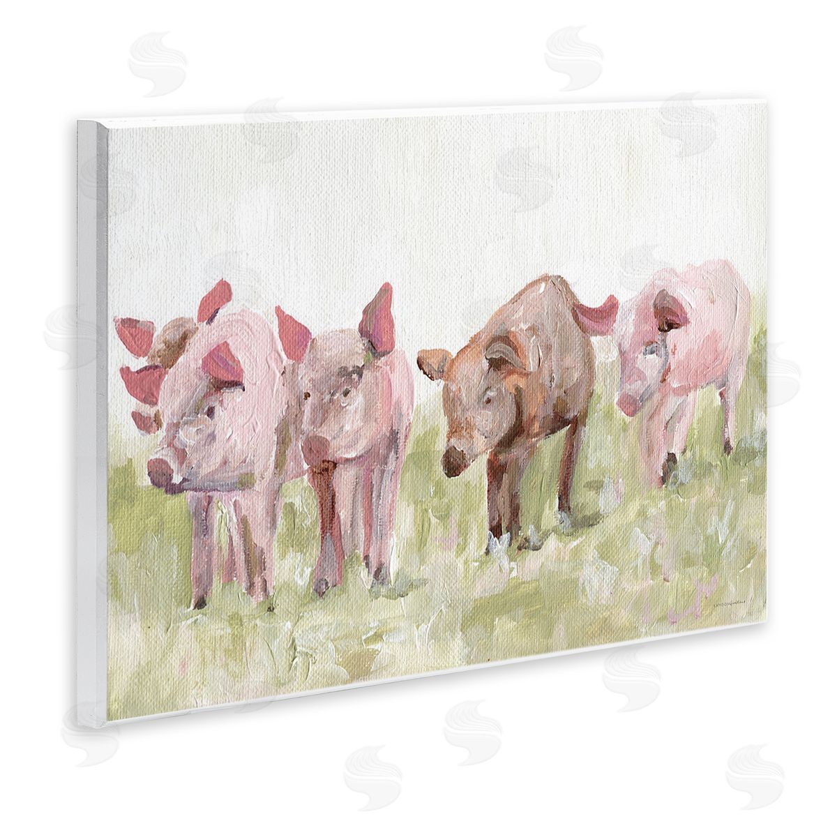 Kamdon Kreations Pink Baby Pigs Grazing Farm Grassland Pasture  Wall Plaque Art Print