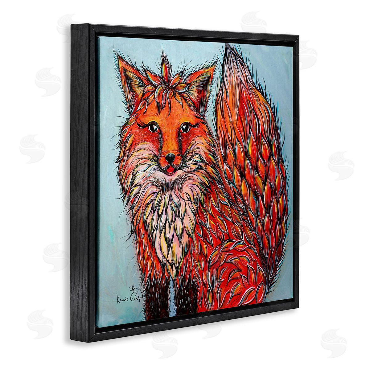 Karrie Evenson Modern Red Fox Shaped Hair Tufts Vivid Wildlife Black Floating Frame Canvas Wall Art Print