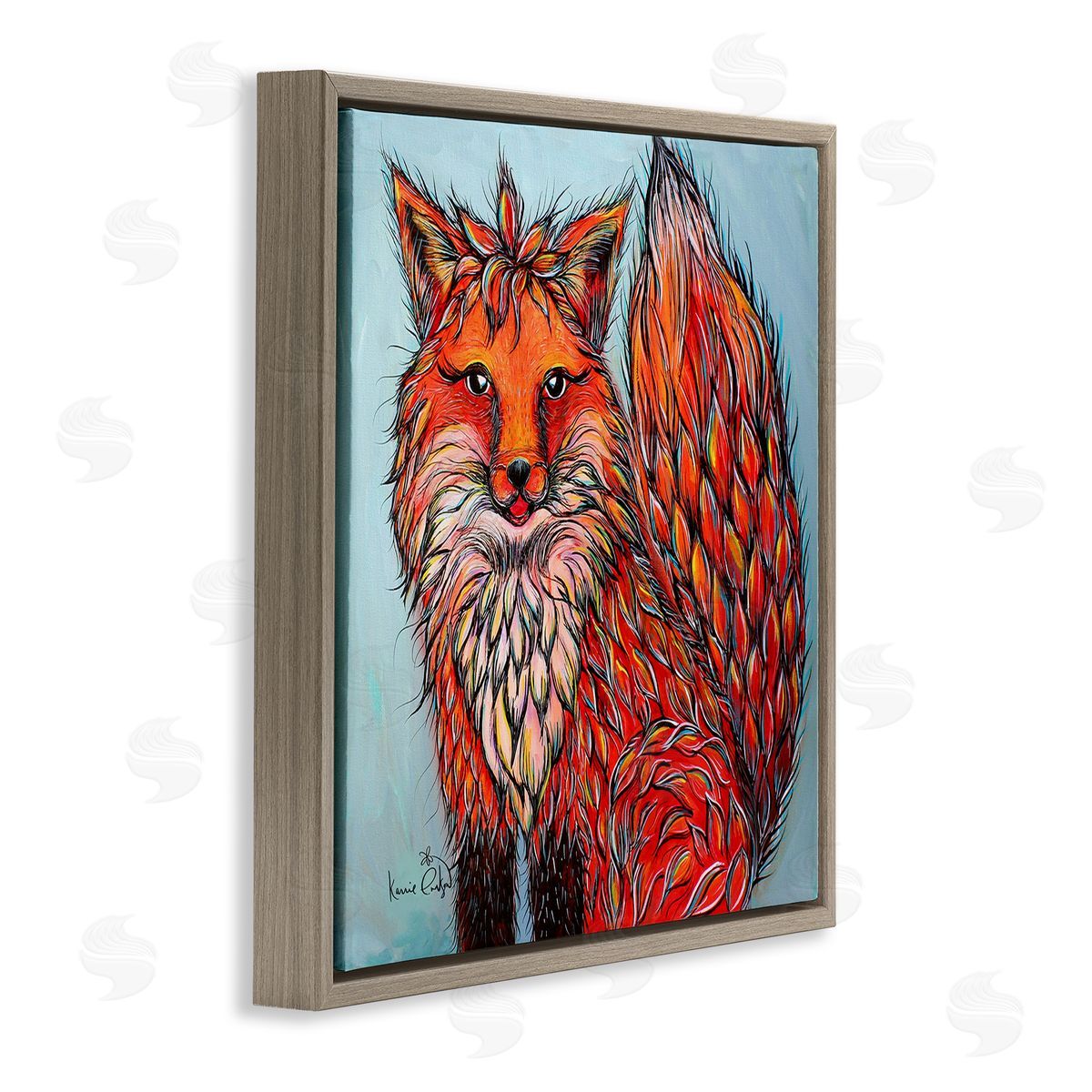 Karrie Evenson Modern Red Fox Shaped Hair Tufts Vivid Wildlife Brown Floating Frame Canvas Wall Art Print