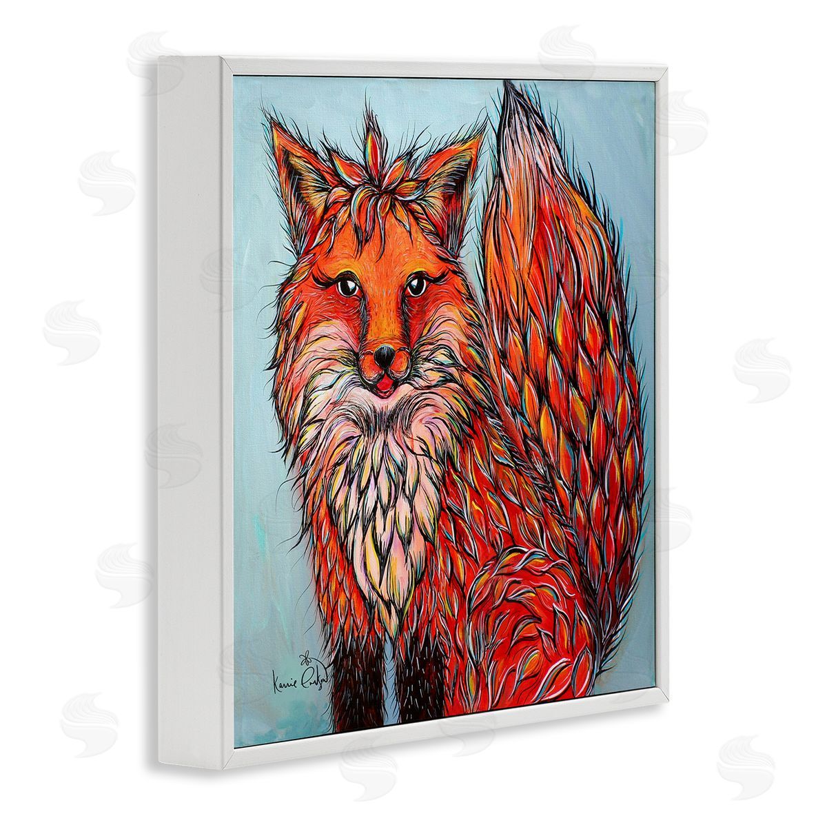 Karrie Evenson Modern Red Fox Shaped Hair Tufts Vivid Wildlife White Framed Glicee Wall Art Print