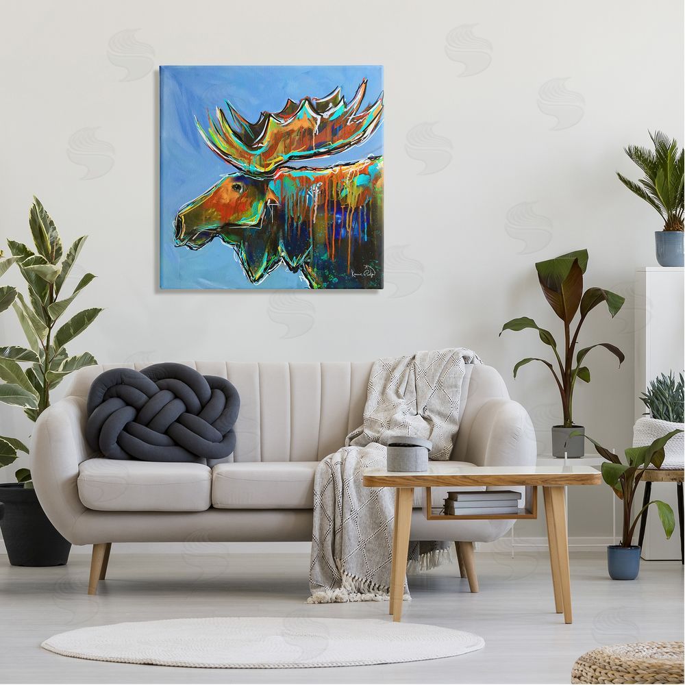 Karrie Evenson Contemporary Street Style Paint Drip Bold Moose Antlers Canvas Wall Art in Room