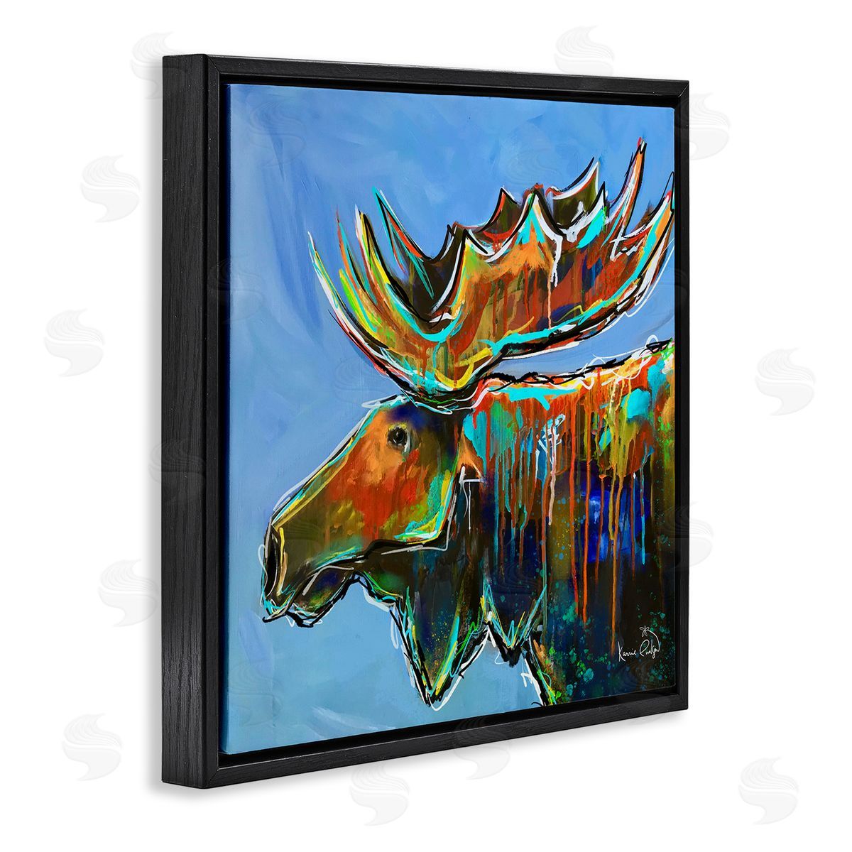 Karrie Evenson Contemporary Street Style Paint Drip Bold Moose Antlers Black Floating Frame Canvas Wall Art Print