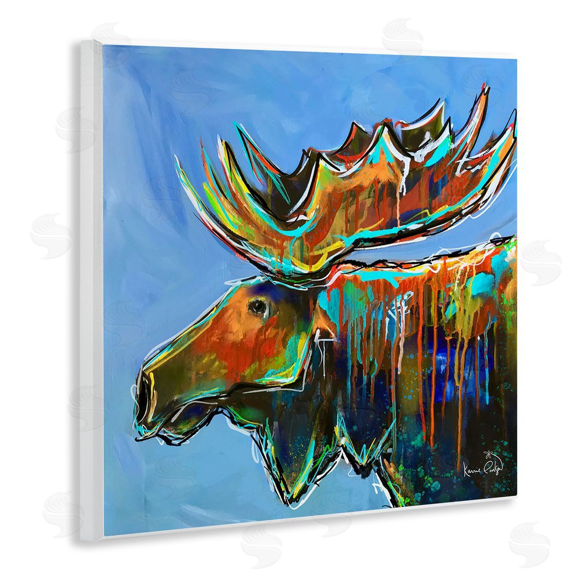 Karrie Evenson Contemporary Street Style Paint Drip Bold Moose Antlers Wooden Wall Plaque Art Print