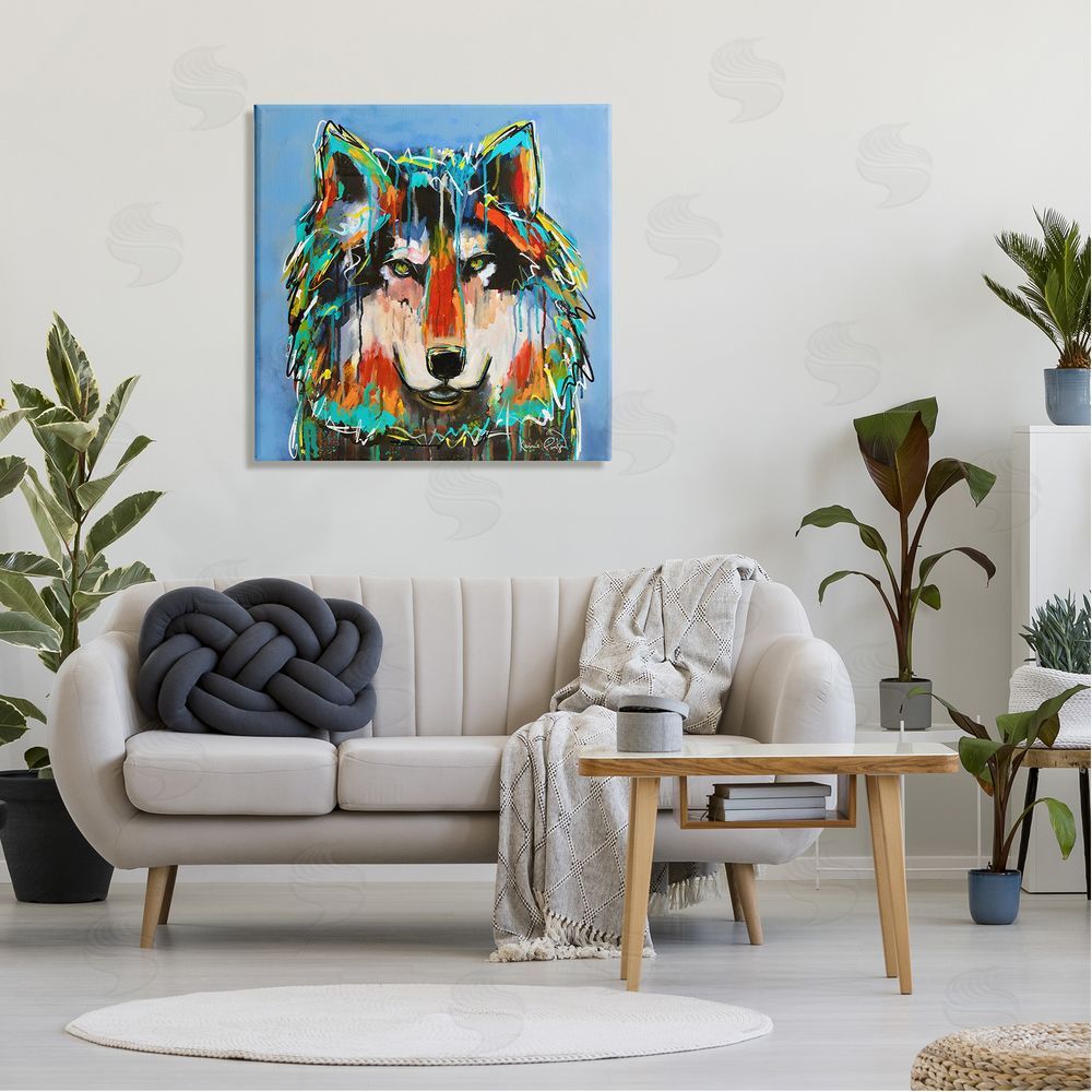 Karrie Evenson Bold Wolf Dripping Paint Saturated Graffiti Street Style  Canvas Wall Art in Room